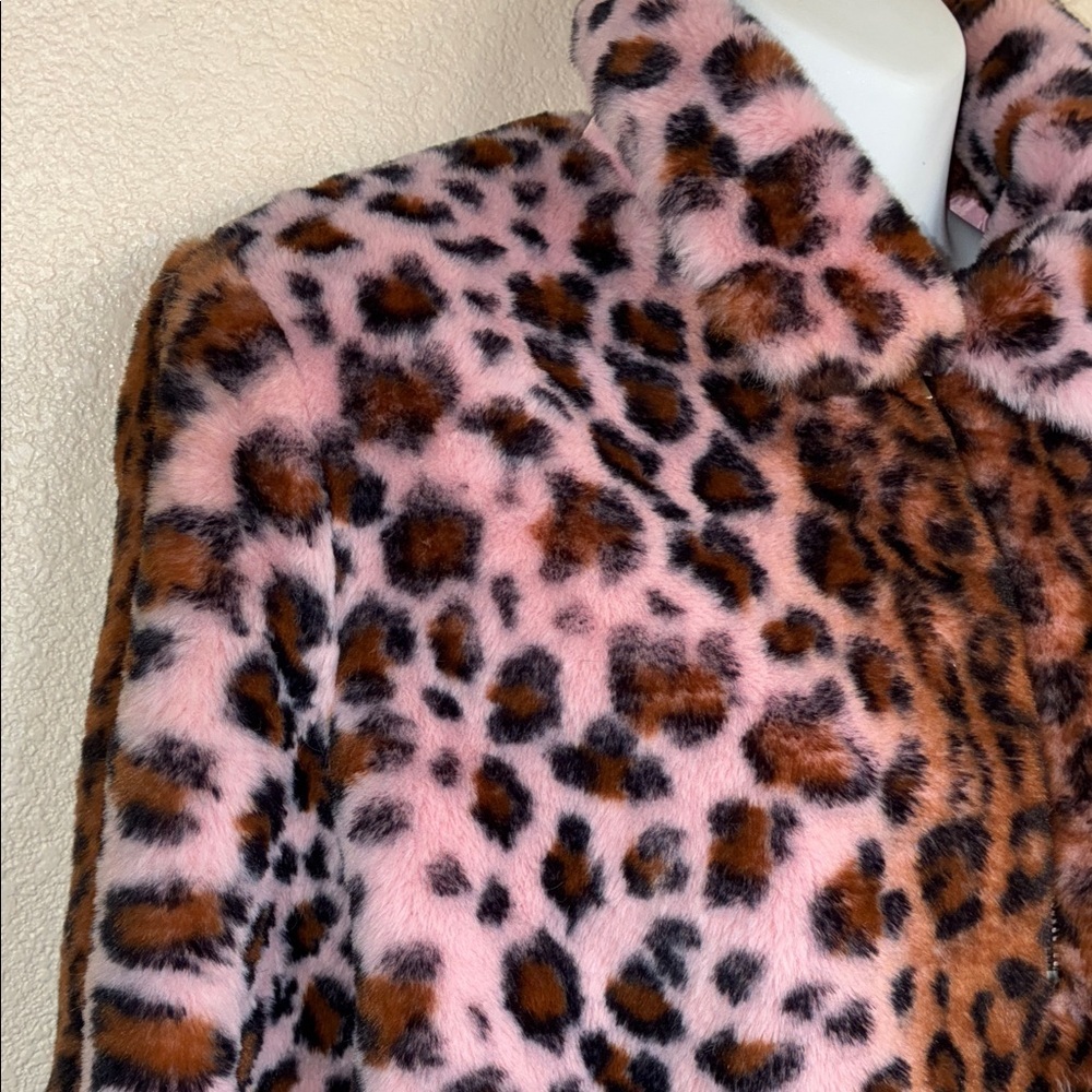 KENDALL & KYLIE Leopard Jacket, Cropped, drawstring bottom, Pink Faux Fur S - Picture 5 of 17